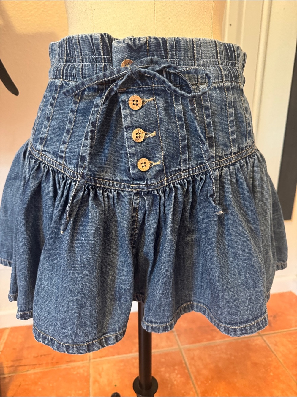 We The Free Blue Denim Mini Skirt